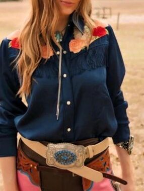 Rodeo Quincy Guadalupe Dark Navy Button Up Floral Shirt